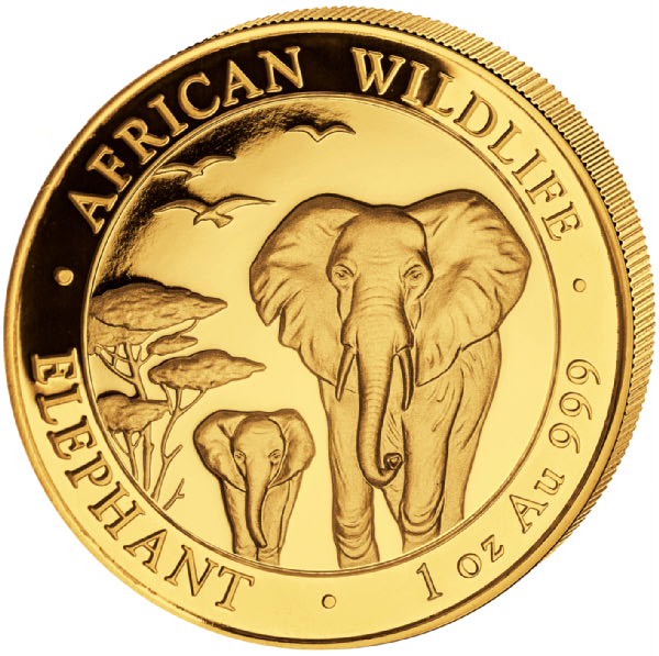 1 Unze (oz) Gold Somalia Elefant Goldmünze 2015