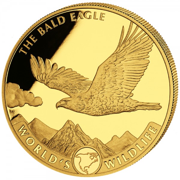 1 Unze (oz) Gold Worlds Wildlife Bald Eagle Goldmünze 2021 Kongo