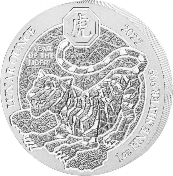 1 Unze (oz) Silber Lunar Tiger Silbermünze 2022 Ruanda