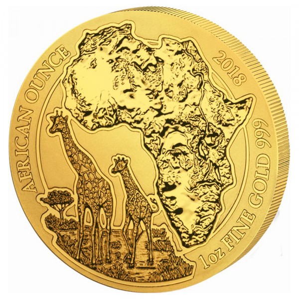 1 Unze (oz) Gold African Ounce Giraffe Goldmünze 2018 Ruanda