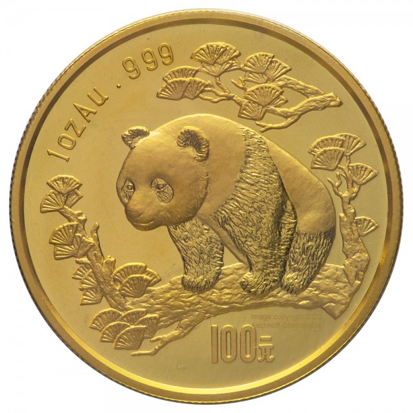 China Panda 1997, Goldmünze 1 Unze (oz) Original-Folie mit Kontrollzettel