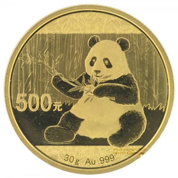 30 Gramm (g) Gold China Panda Goldmünze 2017 Original-Folie
