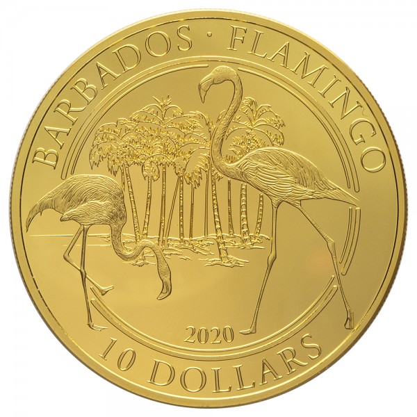 1 Unze (oz) Gold Flamingo Goldmünze 2020 Barbados