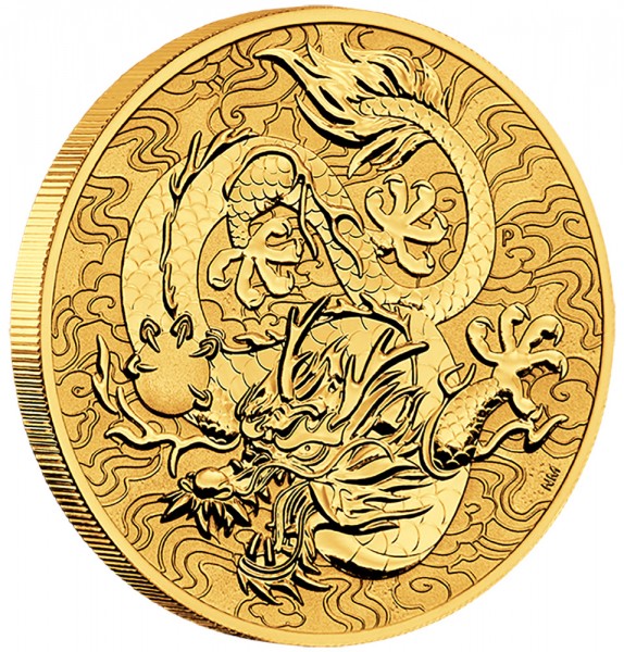 1 Unze Gold (oz) Chinese Myths and Legends Dragon Goldmünze 2022 Australien