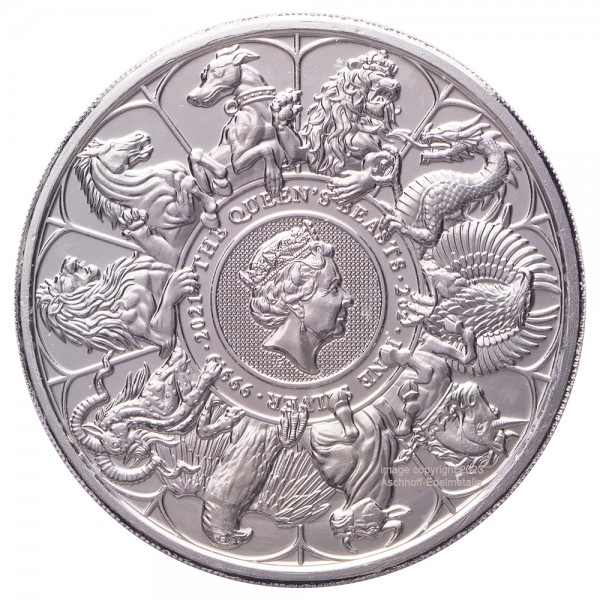 The Queens Beasts Completer Coin 2021, Silbermünze 2 Unzen (oz)