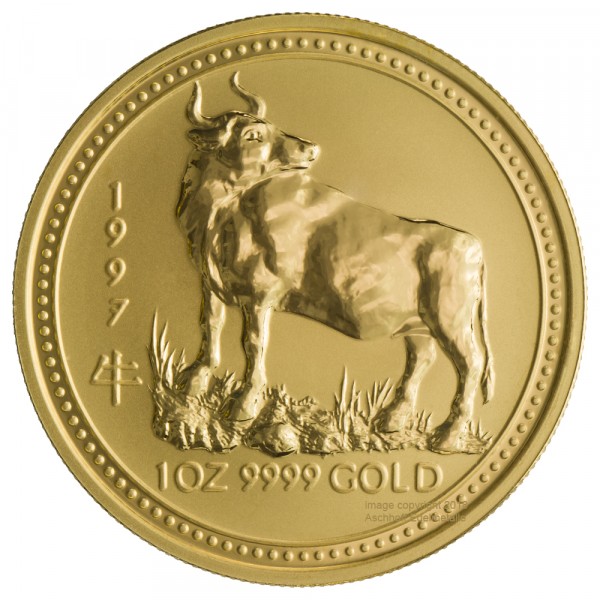 1 Unze (oz) Gold Lunar 1 Ochse Goldmünze 1997 Australien