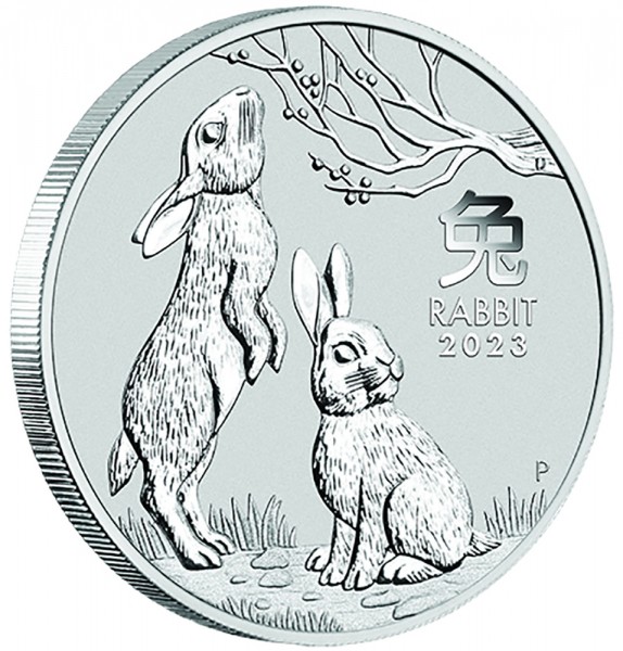 2 Unzen (oz) Silber Lunar 3 Hase Silbermünze 2023 Australien