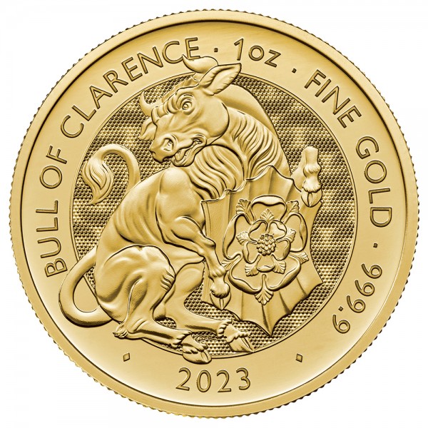 1 Unze (oz) Gold Royal Tudor Beasts Black Bull of Clarence 2023 Großbritannien