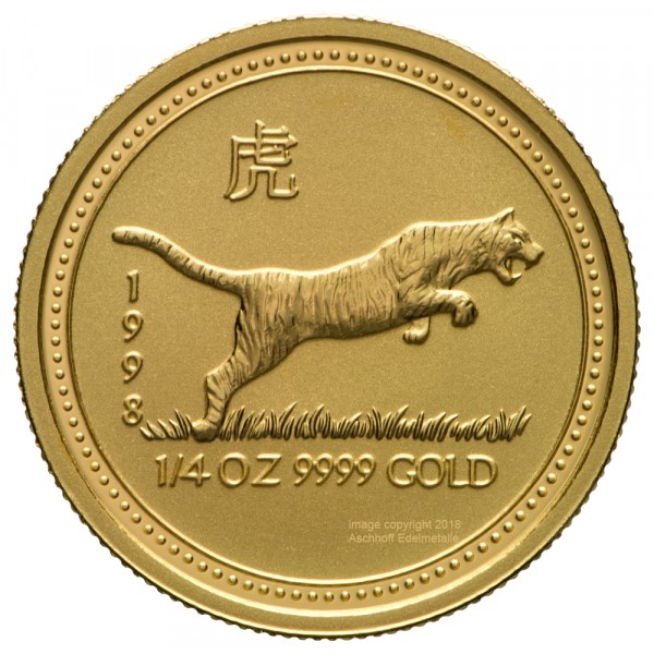 1/4 Unze (oz) Gold Lunar 1 Tiger Goldmünze 1998 Australien