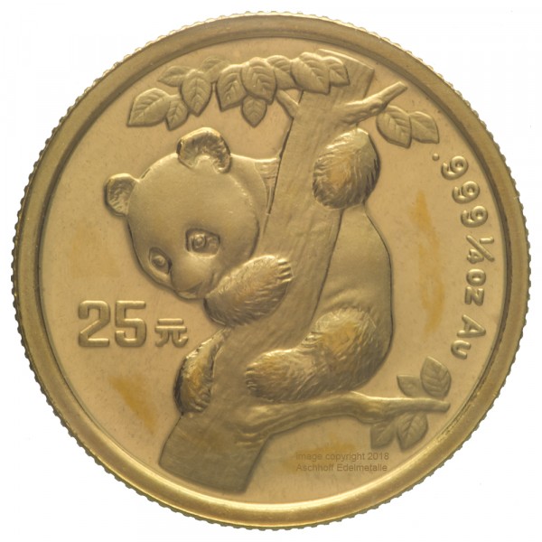 China Panda 1996, Goldmünze 1/4 Unze (oz) Original-Folie mit Kontrollzettel