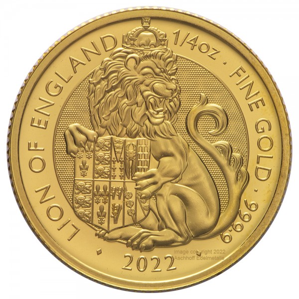 Ankauf: Royal Tudor Beasts Lion of England 2022, Goldmünze 1/4 Unze (oz)
