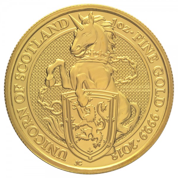 Ankauf 1 Unze (oz) Gold The Queens Beasts Unicorn of Scotland Goldmünze 2018 Großbritannien