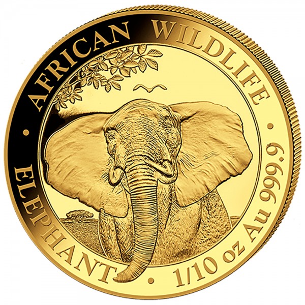 Ankauf: Somalia Elefant 2021, Goldmünze 1/10 Unze (oz)