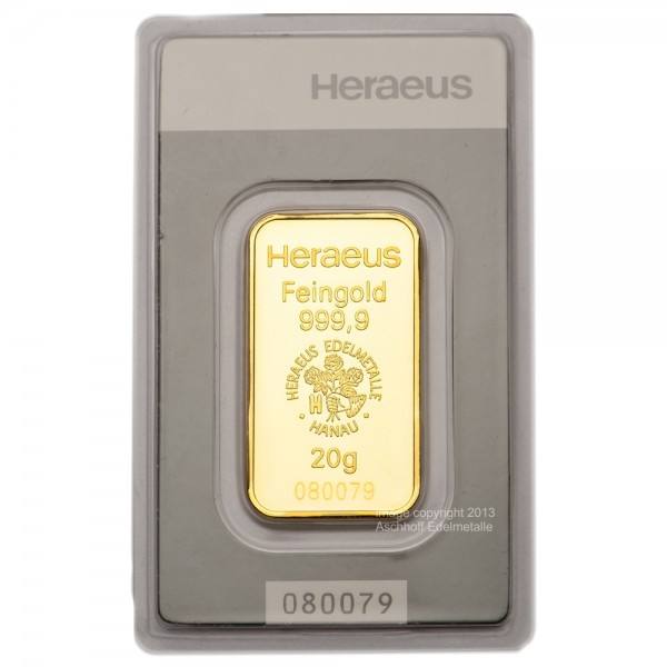 20g Gold Heraeus Goldbarren Deutschland Neuware mit Zertifikat