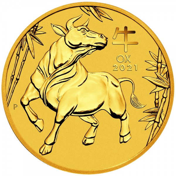 Ankauf 10 Unzen (oz) Gold Lunar 3 Ochse Goldmünze 2021 Australien
