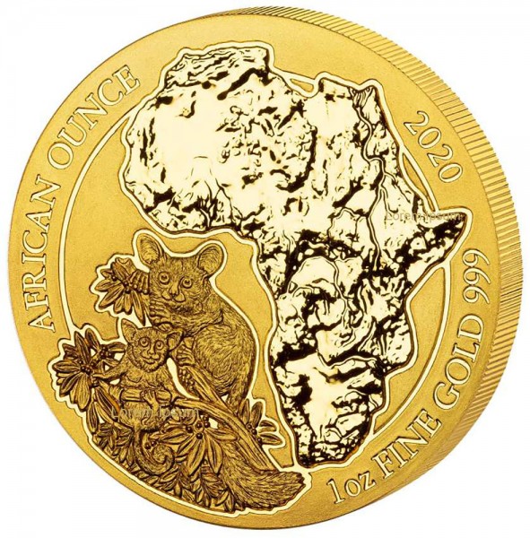 1 Unze (oz) Gold African Ounce Bushbaby Goldmünze 2020 Afrika