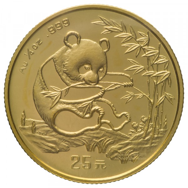 China Panda 1994, Goldmünze 1/4 Unze (oz) Original-Folie mit Kontrollzettel