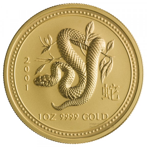 1 Unze (oz) Gold Lunar 1 Schlange Goldmünze 2001 Australien