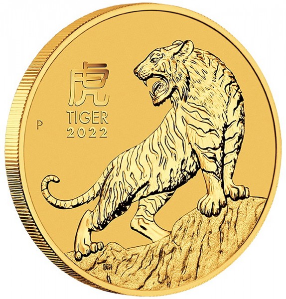 1 Unze (oz) Gold Lunar 3 Tiger Goldmünze 2022 Australien