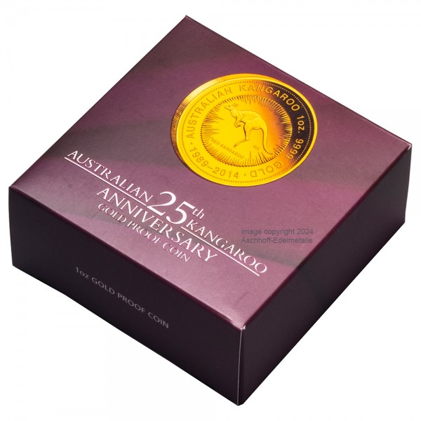 1 Unze (oz) Gold Jubiläum 25 Jahre 1989-2014 Goldmünze Australien Polierte Platte