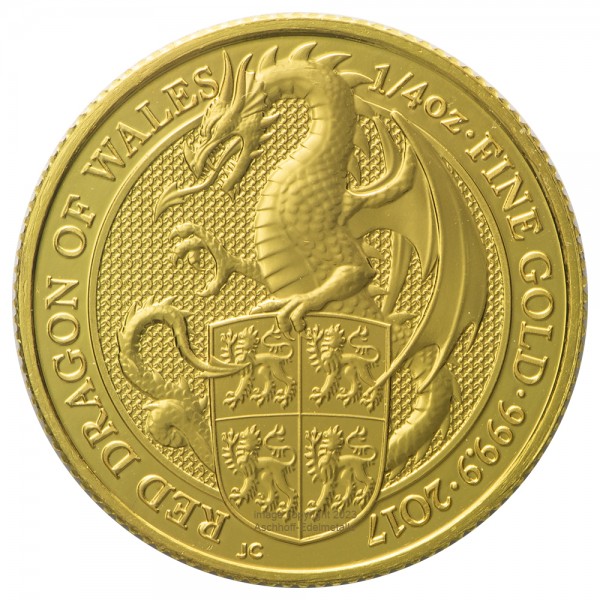 Ankauf 1/4 Unze (oz) Gold The Queens Beasts Red Dragon of Wales Goldmünze 2017 Großbritannien
