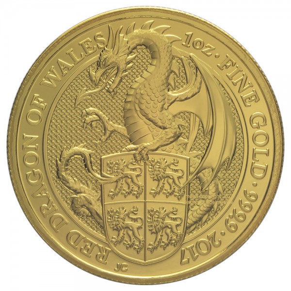Ankauf 1 Unze (oz) Gold The Queens Beasts Red Dragon of Wales Goldmünze 2017 Großbritannien