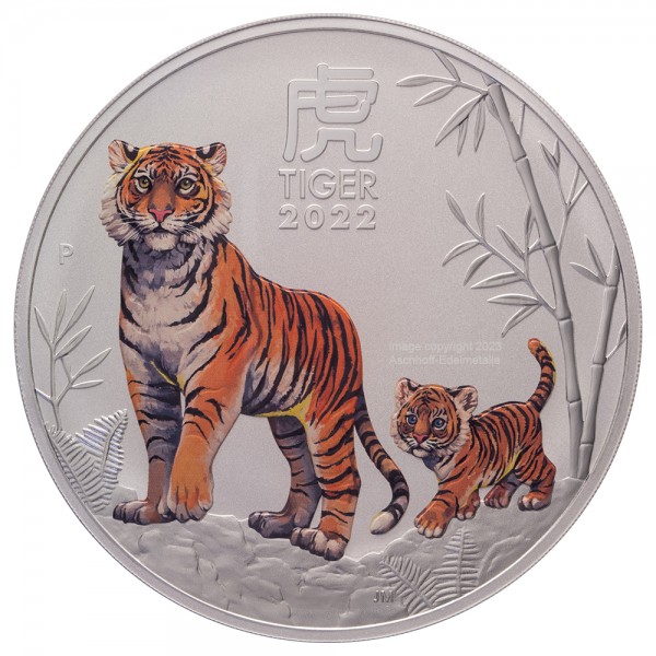 1 kg Silber Lunar III Tiger 2022 Australien coloriert