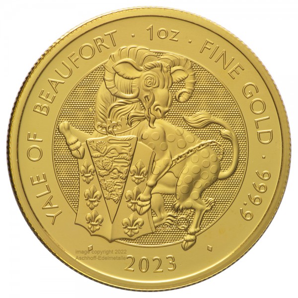 1 Unze (oz) Gold Royal Tudor Beasts Yale of Beaufort 2023, Goldmuenze 2023 
