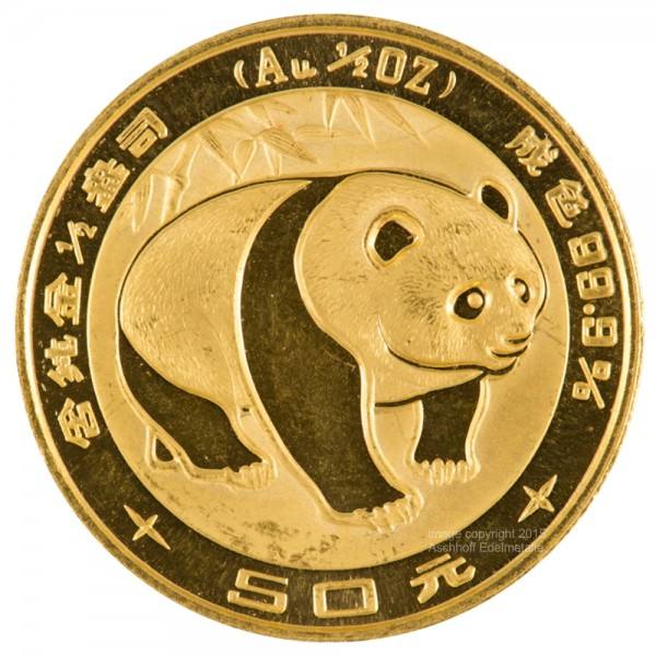 China Panda 1983, Goldmünze 1/2 Unze (oz) Original-Folie