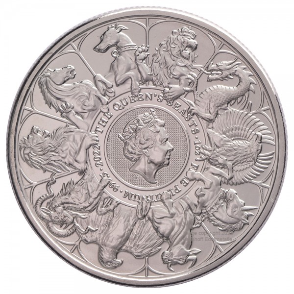 1 Unze (oz) Platin The Queens Beasts Completer Coin Platinmünze 2022 Großbritannien