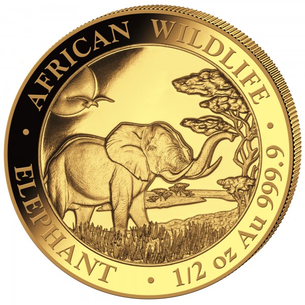 1/2 Unze (oz) Gold Somalia Elefant Goldmünze 2019