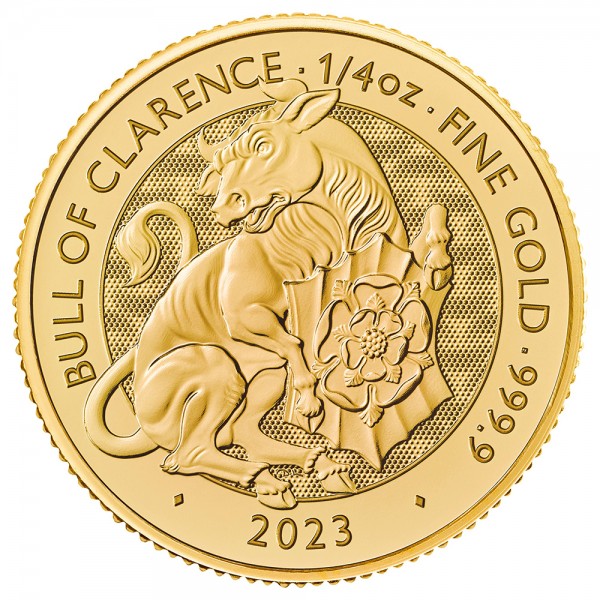 1/4 Unze (oz) Gold Royal Tudor Beasts Bull of Clarence Goldmünze 2023 Großbritannien